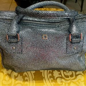 Metallic, Silver speckled with black, crossbody Lodis satchel